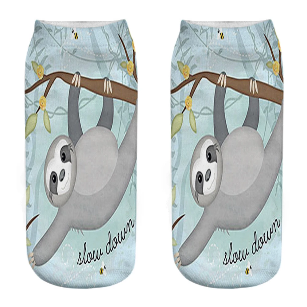 Носки Короткие унисекс с 3D принтом смешные Ленивец для девочек - Цена: 108.37
