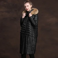casual 2020 women down jacket winter warm coat female raccoon fur collar hooded down jacket long overcoat parka sbd81138