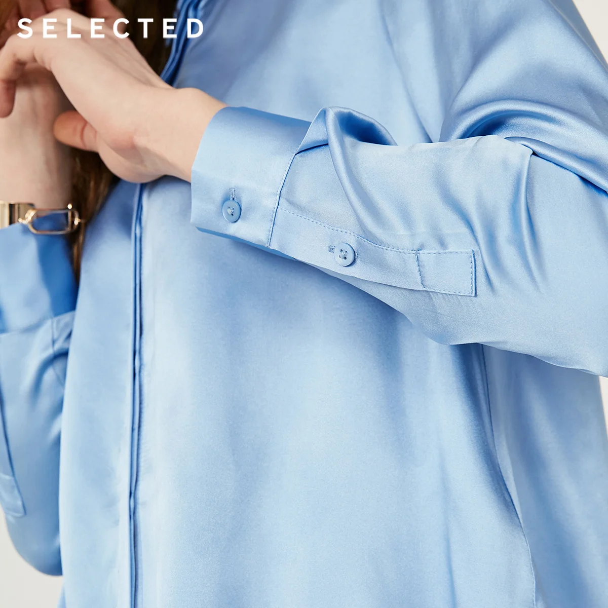 Женская рубашка с длинными рукавами из шелка тутового цвета синего S | 419205512