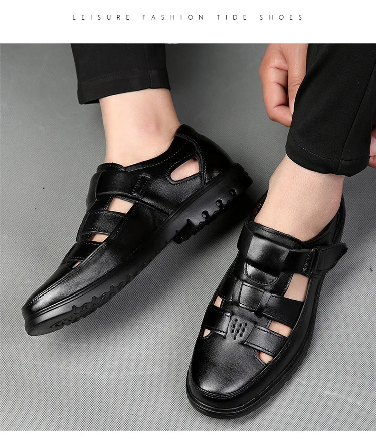 Classic Sandals Men Genuine Leather Shoes Hollow Out Casual Shoes Comfortable Solid Outdoor Mens Shoes zapatos hombre