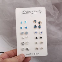 12 pairs set new fashion earrings combination diamond moon earth star earrings women