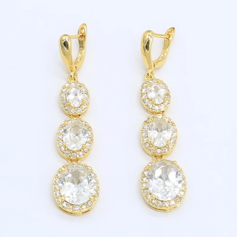 Новый набор украшений для женщин из белого циркония золотого цвета с браслетом