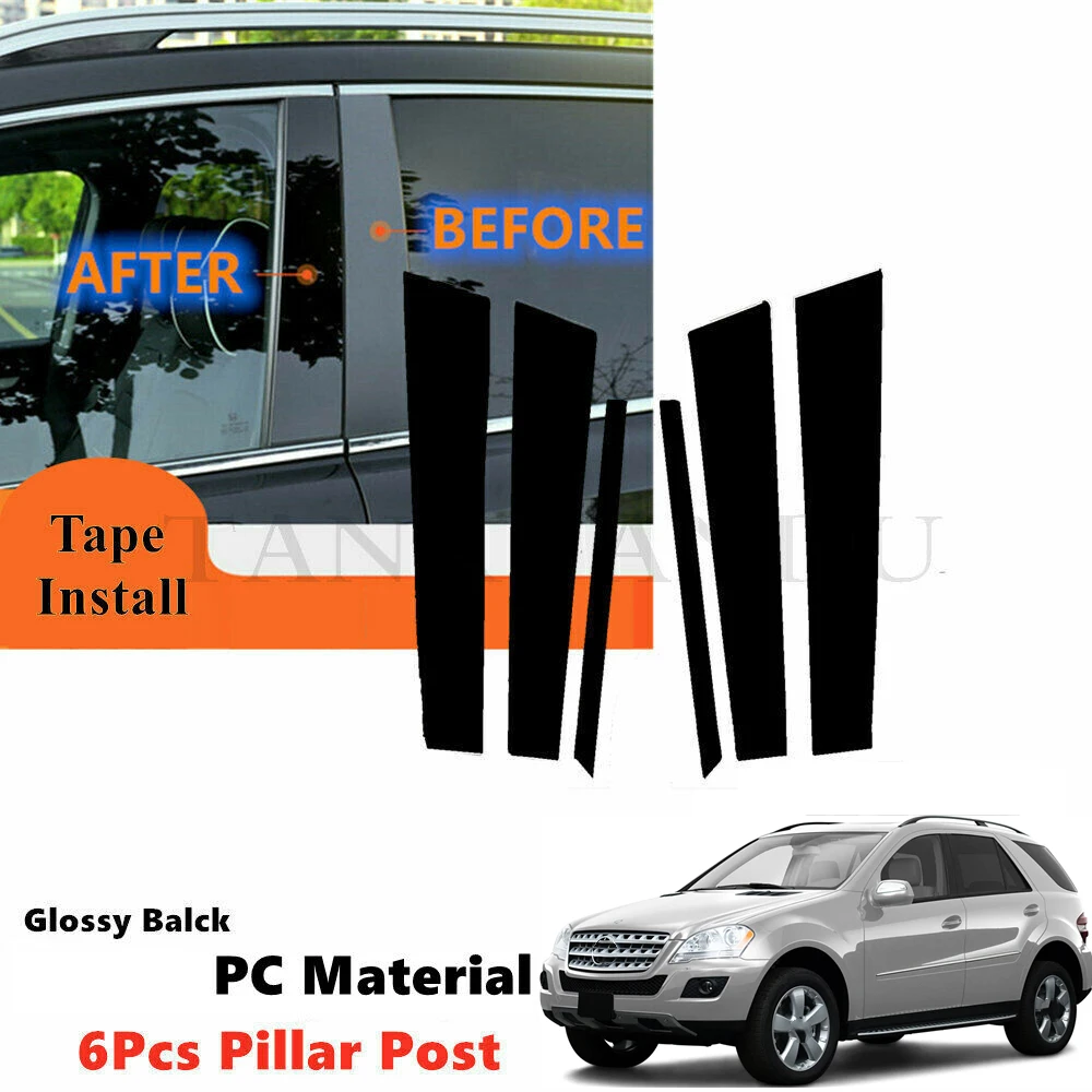 

Decal Cover PC 6 pcs Set Fit For Benz M Class W164 2006-2011 ML 320 350 450 500 550 63 Door Window Gloss Black Trim Pillar Posts
