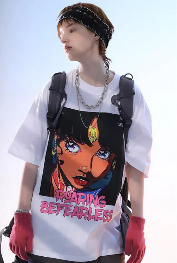 

Hip Hop Streetwear Tshirt Men Letter Anime Girl Print T Shirt 2021 Harajuku Cotton Casual Short Sleeve T-Shirt Black Tops w1996
