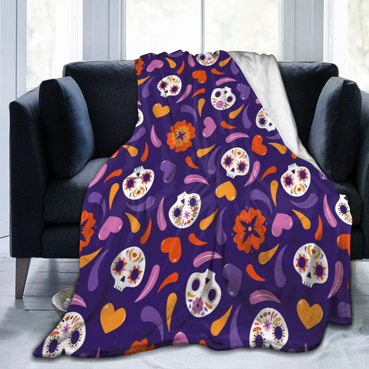 

Flannel Blanket Dia De Muertos Light Thin Mechanical Wash Warm Soft Blankets Throw on Sofa Bed Travel Patchwork