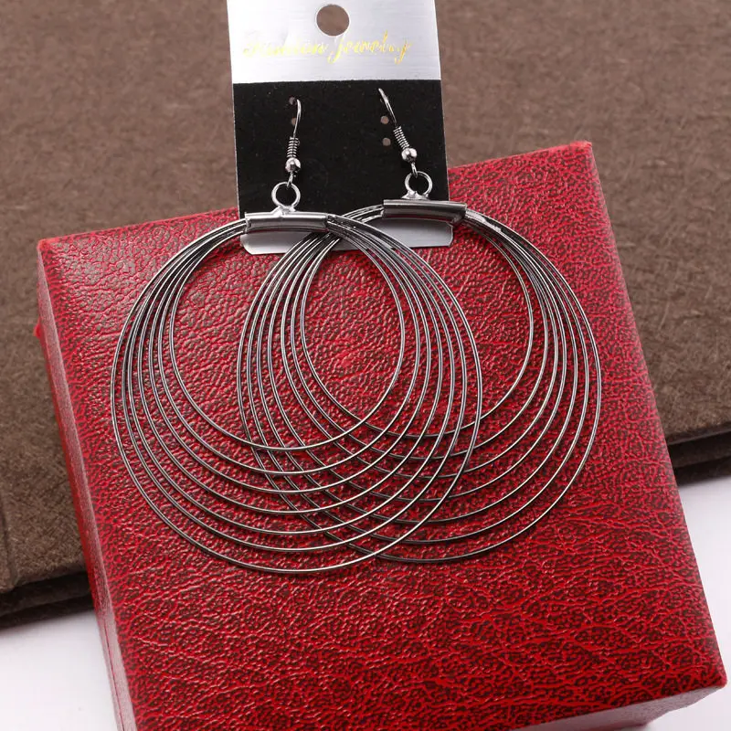 

European and American Exaggerated Retro Jewelry Earrings Jewelry Ears Metal Large Circle Multi-circle Temperament Nail Earrings