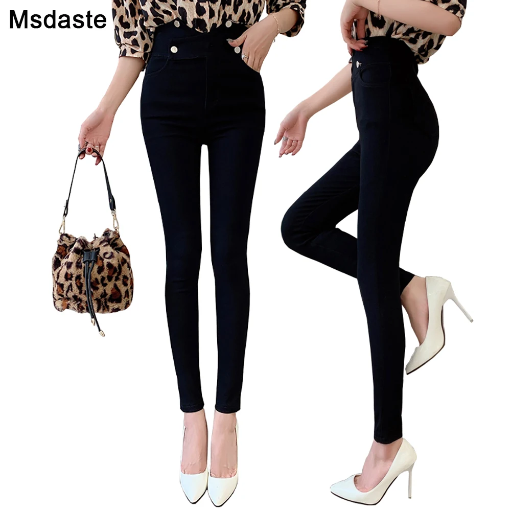 Женские леггинсы с высокой эластичной талией женские брюки корейские черные