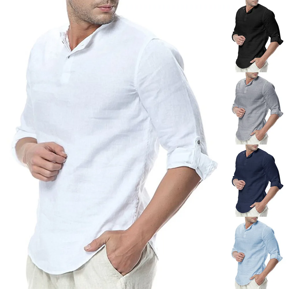 

New Youth Middle-aged Spring And Summer Style Men Shirt Pure Color Simple Shirt
