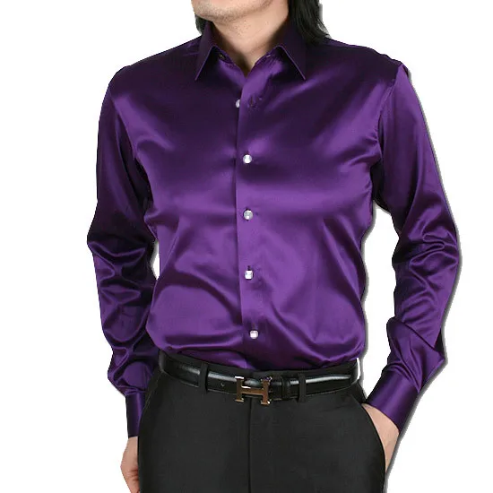

Pure silk satin bright face men's shirt elastic long sleeve Taobao slim loose