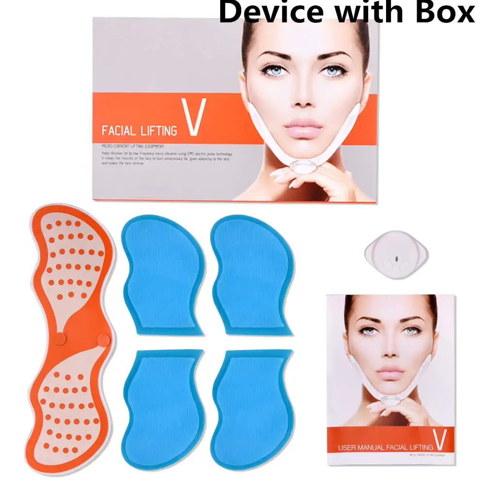 With Retail Box EMS Приспособление для подтяжки лица, стимулятор мышц лица, тренажер для коррекции V-зоны лица, массажер EMS для лица с гелевыми подушками, лифтинг-инструмент для кожи - Цвет: With Retail Box