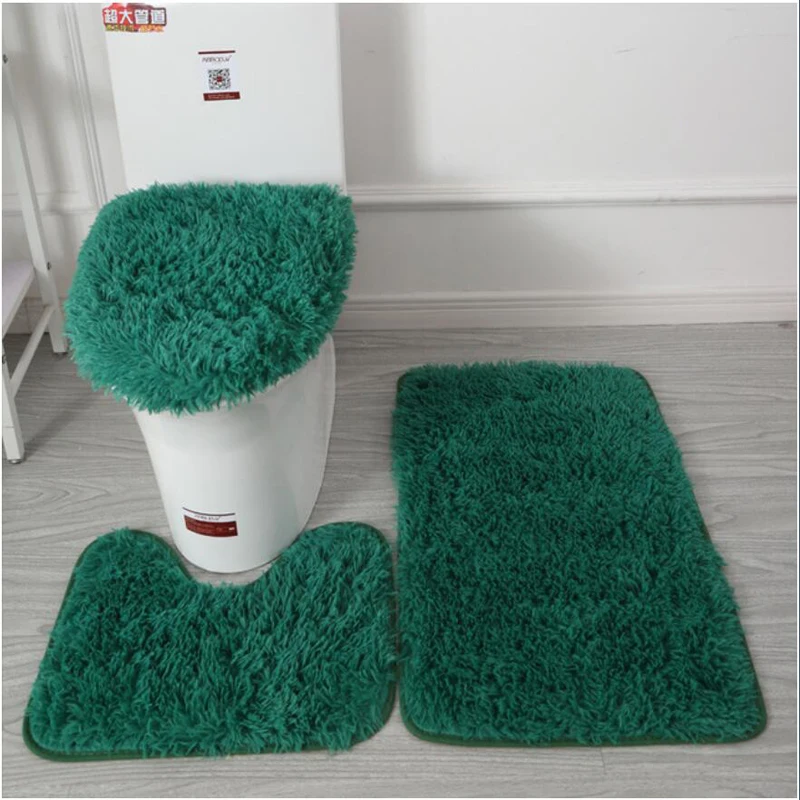 

3 piece/set solid color bath Mat Set Non-slip bathroom toilet mat Rectangular U-shaped bathroom carpet and cover set