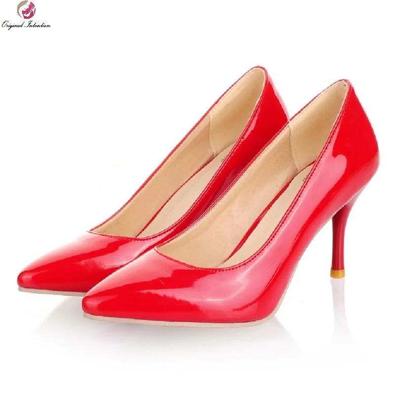

Original Intention Women Shiny Pumps Sexy Thin High Heels Pumps Pointed Toe Ladies Pink Red Nude Casual Shoes Woman Size 3-16