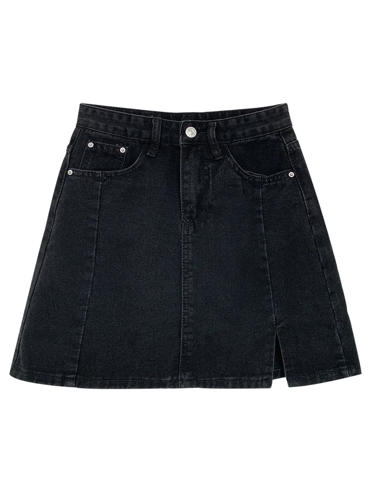 Модная легкая черная джинсовая юбка с разрезом для женщин на раннюю осень 2021