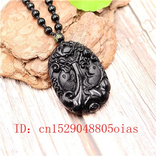 Натуральный Черный Дракон из обсидиана ожерелье с кулоном карпа модные