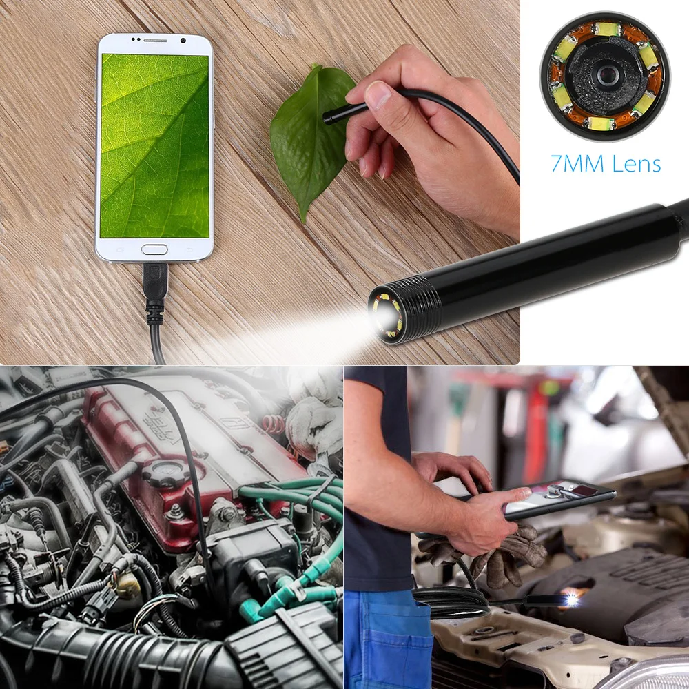 USB Endoscope Camera 7mm Lens Android OTG 1/2/3/5M Smart Phone Borescope Inspection Snake Tube 6LED | Безопасность и защита