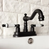 black oil rubbed bronze 4 centerset bathroom sink faucet swivel basin mixer tap dual ceramic handles levers mhg072