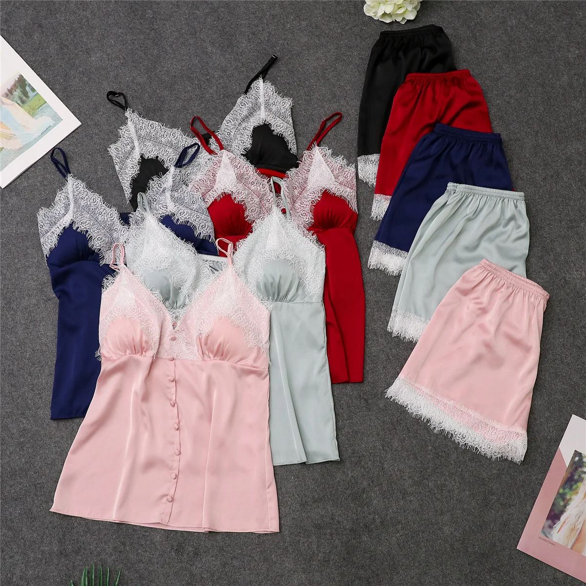 Черные летние сексуальные пижамы халат комплекты для сна женские 2 шт ремень топ