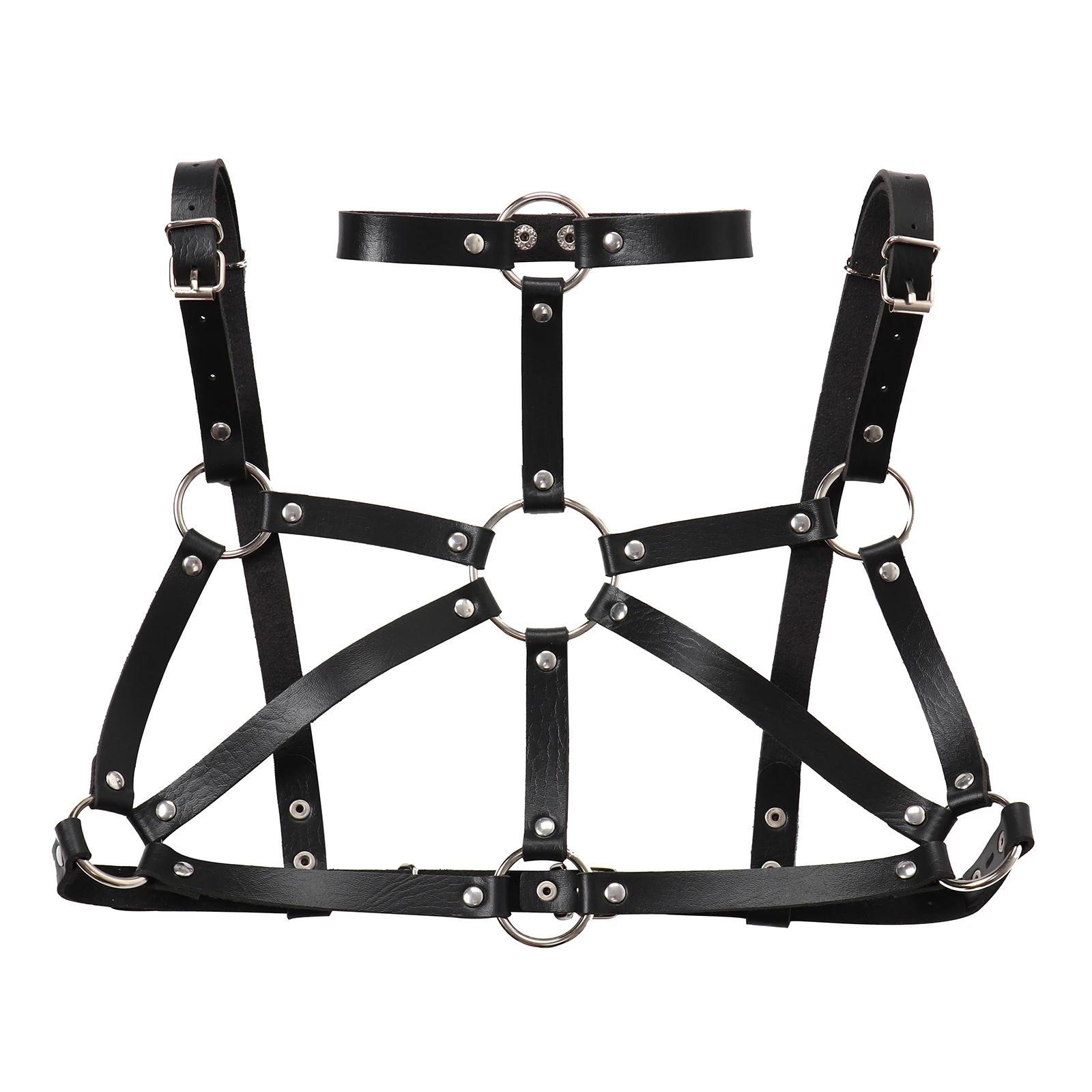 

Women Sexy Bondage Body Chest Harness Belt PU Leather Restraints Straps Open Bust Crisscross Bustier Erotic Pole Dance Costume