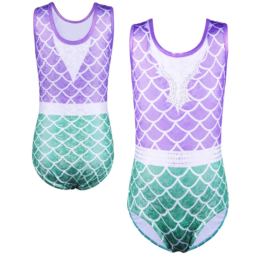 BAOHULU New 3-12 Years Girl Sleeveless Gymnastics Leotard Light Blue Fancy Sequin Ballet Leotard for Kids Ballet Dance Girl