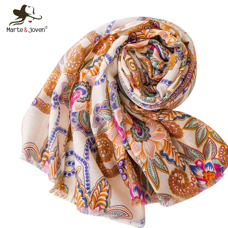 Женский шарф с цветочным принтом Marte &amp Young элегантный мягкий длинный в