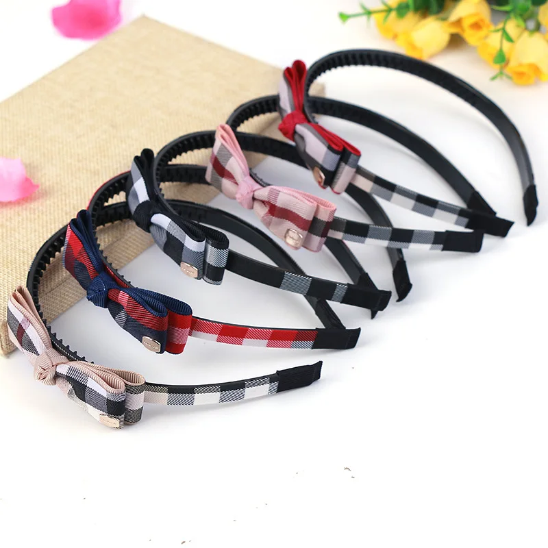 

New Plaid Striped Toothed Headband For Women British Vintage Plaid Print Hair Accessories Headdress Bow Knot Hairband Headband