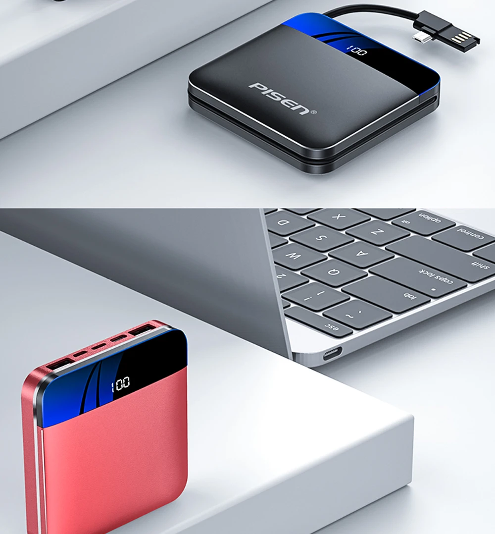 PISEN USB светодиодный внешний аккумулятор 10000 мАч, внешний аккумулятор для быстрой зарядки, внешний аккумулятор для Xiaomi Mi, Iphone, samsung