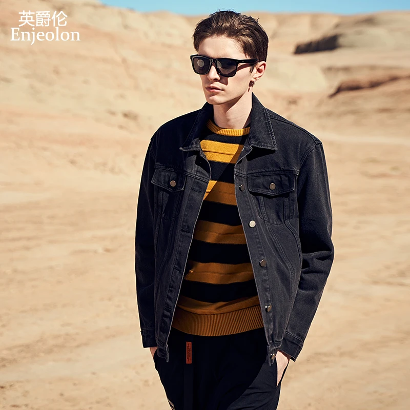 Куртка Enjeolon Мужская джинсовая Бомбер ковбойская верхняя одежда из денима