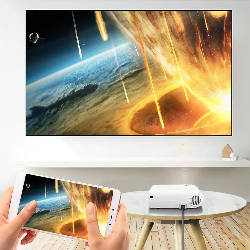 

50W Mini Projector for iPhone,Wireless Sync Display For Smart Phone Android Mobile Phone,Home Theater with HDMI,VGA
