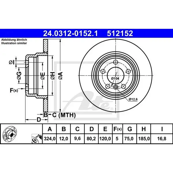 Диск тормозной ATE Power Disc 24.0312-0152.1 | Автомобили и мотоциклы
