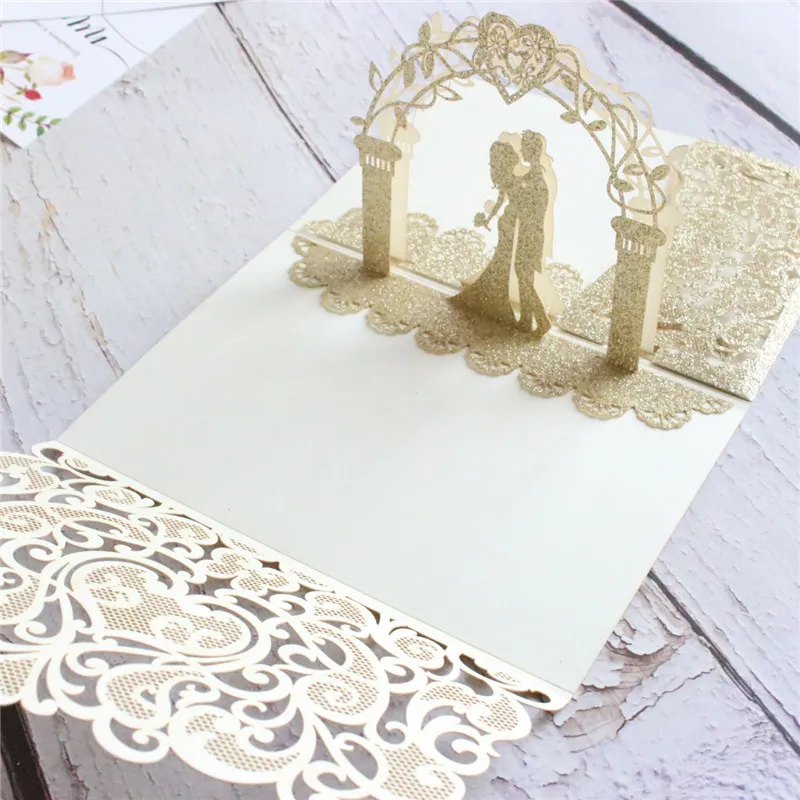 Блестящие золотые стерео приглашения сельские свадебные открытки для душа