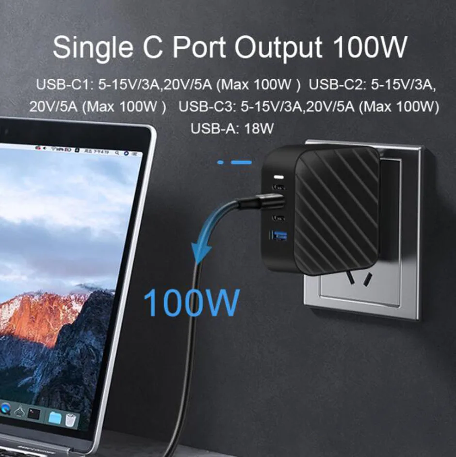 mini 4 порта 100w ган usb c настенное заря