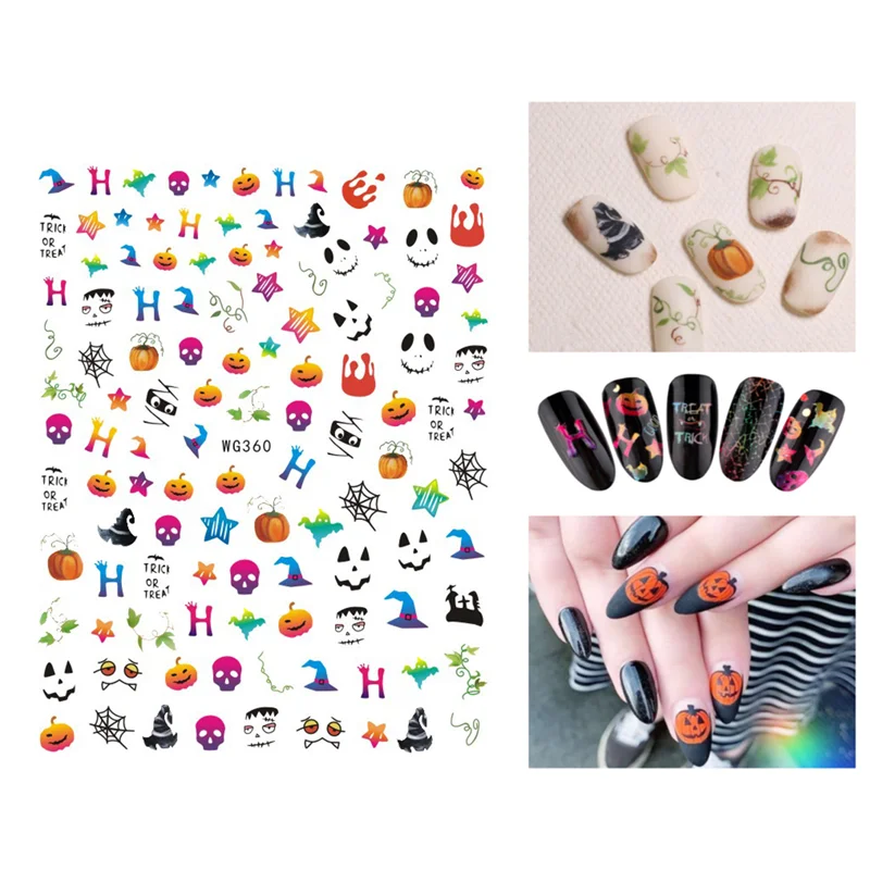 

10PCS Halloween Ghost Nail Sticker Sticker Pumpkin Lamp Letter No Face Male Maple Leaf 3D Adhesive Nail Art Applique Set