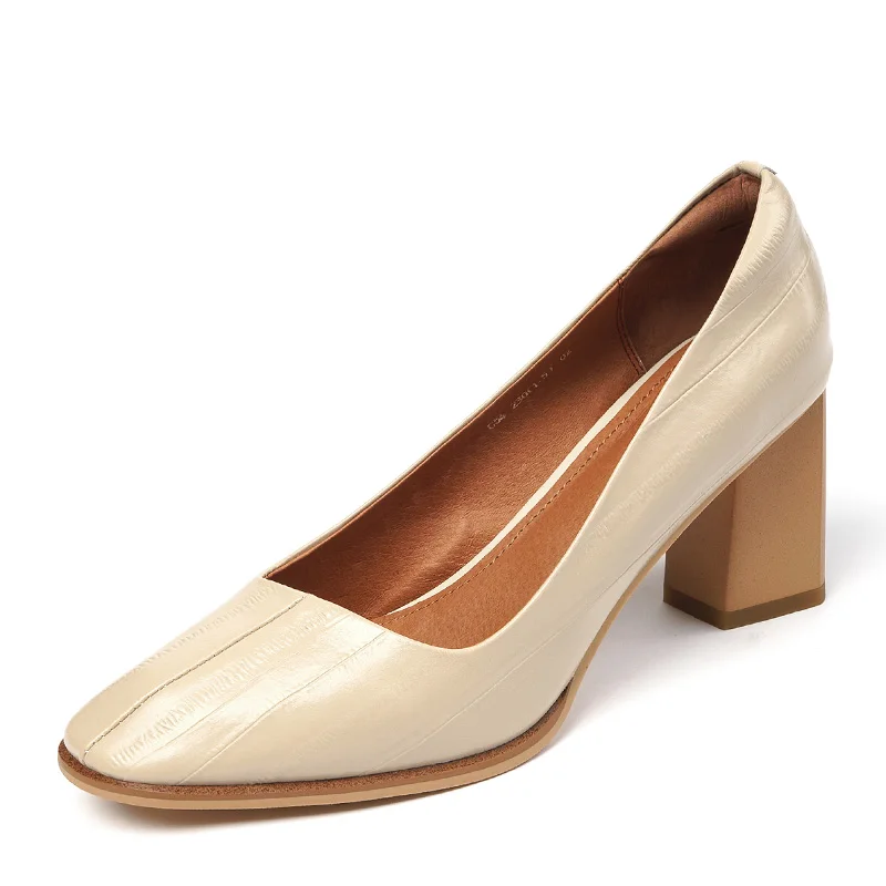 

New High Heels Women Pumps Natural Genuine Leather Thick High Heel Glove Shoes Real Leather Round Toe Office Lady Shoes