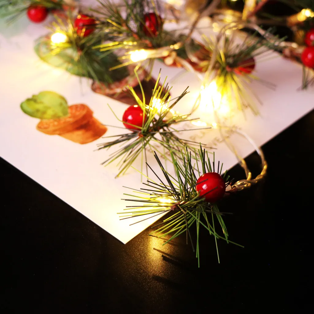 Christmas Decorations for Home Warm White Pine Cone Tree Branch Berry Light Strings Decorative Lights 10 LED 1.65M Ornament | Лампы и