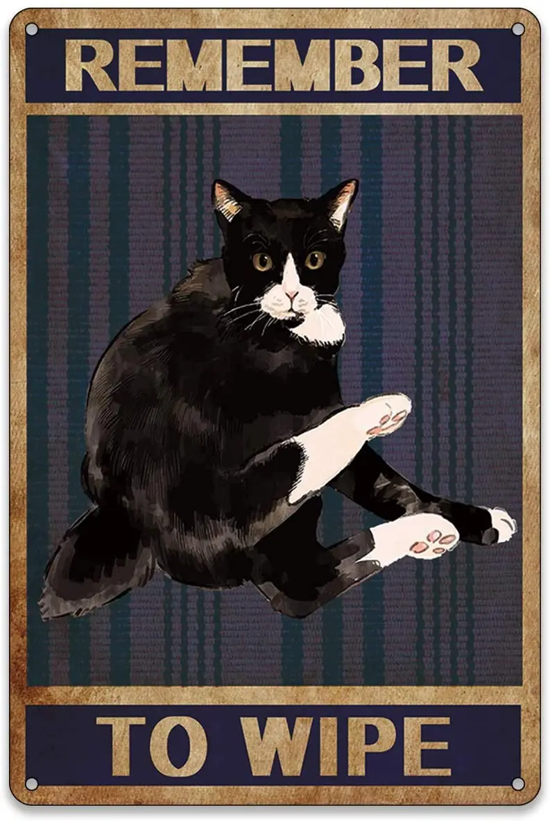 

Funny Home Bathroom Wall Decor Vintage Cat Art Remember to Wipe Metal Tin Sign Cat Signs Retro Home20x30cm