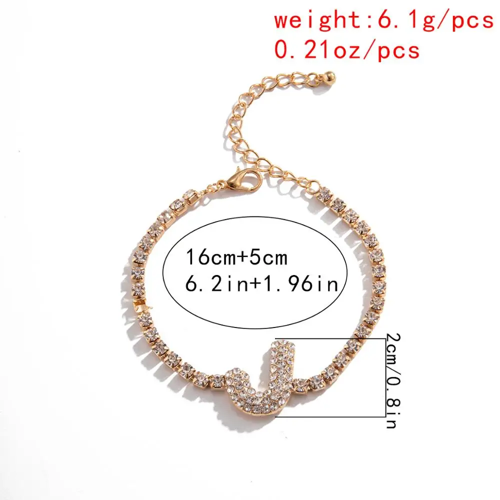 

Vintage Crystal A/J/M/R/K/W Letter Pendant Bracelets for Women Summer Beach Luxury Rhinestone Bangle Charm Friends Hand Jewelry