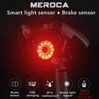 Водонепроницаемый умный задсветильник фонарь для велосипеда MEROCA, стоп-сигнал с датчиком, задний фонасветильник для горного велосипеда MX2