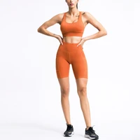 seamless yoga set gym sports tracksuit bra crop top shorts with pockets outfits fashion workout push up training bodycon suit