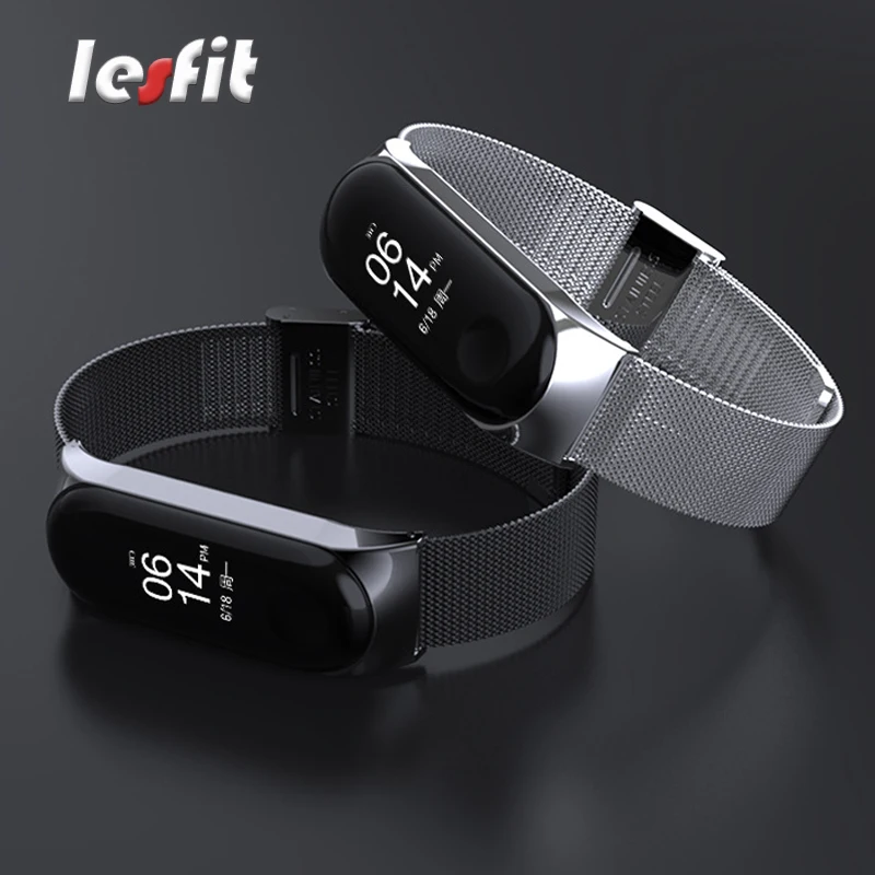 Lesfit Роскошные из нержавеющей стали умные цифровые браслеты для женщин MI Android
