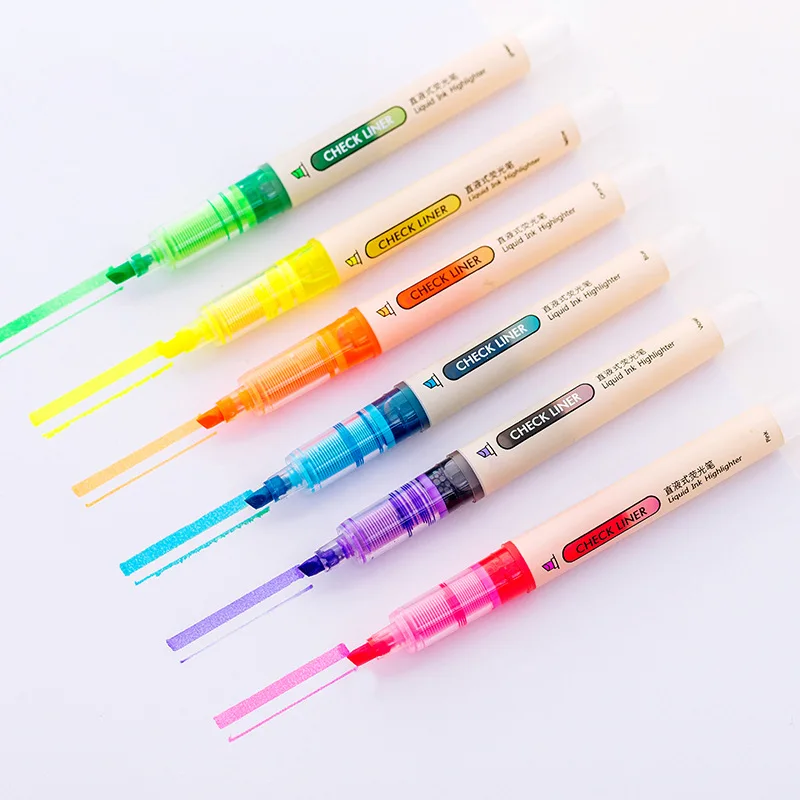 New design large capacity Straight liquid highlighter Clear and bright colors yellow oran green blue purple pink 6 colors choose