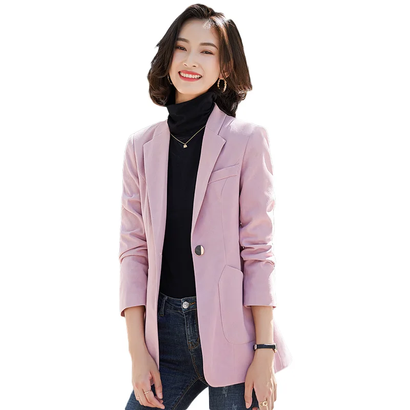 

High Quality Casual Women Blazer Yellow Pink Black Beige Fashion Girl Outwear Coat Jacket Korean Style Spring Fall Autumn Tops