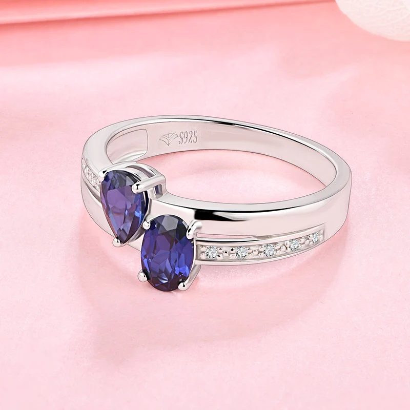 Обручальное кольцо унисекс с синим сапфировым серебром для влюбленных