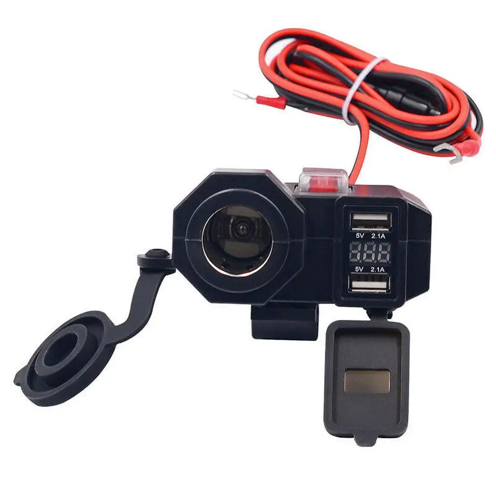 

Motorcycle Charger 5V 2.1A Output Dual USB Ports and Cigarette Lighter Socket Outlet Design Waterproof Handlebar Controller