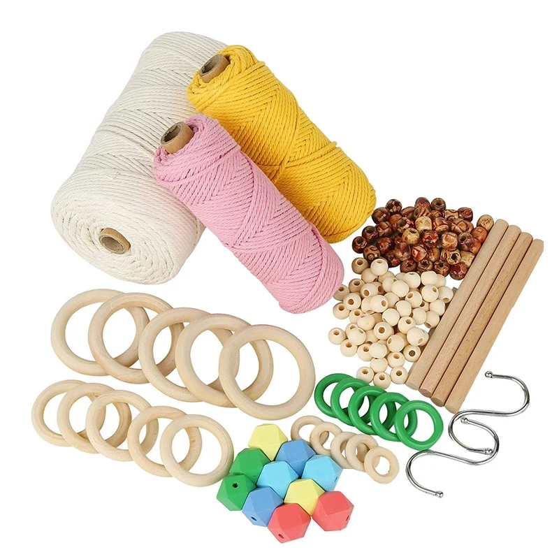 

DIY Macrame Kit for Adults Beginners,219 Yards Macrame Cord Macrame Beads with Wooden Rings and Sticks,Macrame Supplies