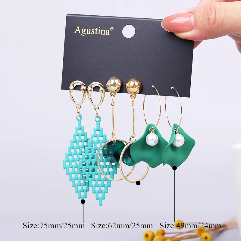 Набор серег женских из акриловых и красных фигур бижутерия в стиле бохо длинные