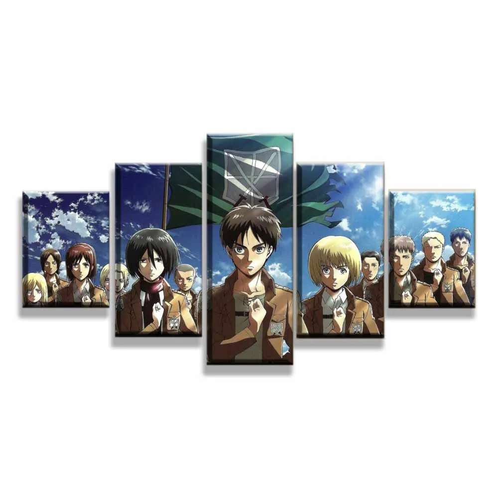 

HD Printed Modular Pictures Framework Canvas 5 Panel Anime Attack on Titan Characters Poster Home Decor Wall Art Oil Painting