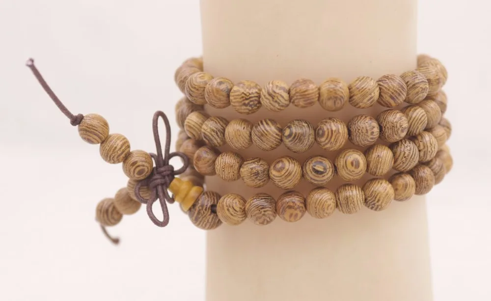 Длинный браслет 6 мм из натурального дерева венге Будда молитвенные буддийские