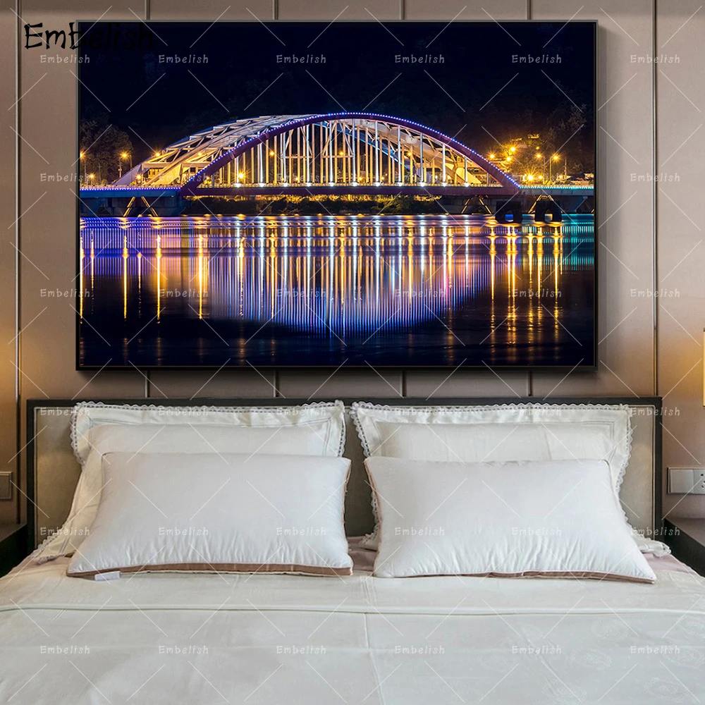 

Embelish 1 Pieces Modern Home Decor Wall Art Pictures For Living Room Bridge City Night HD Canvas Painting Bedroom Posters
