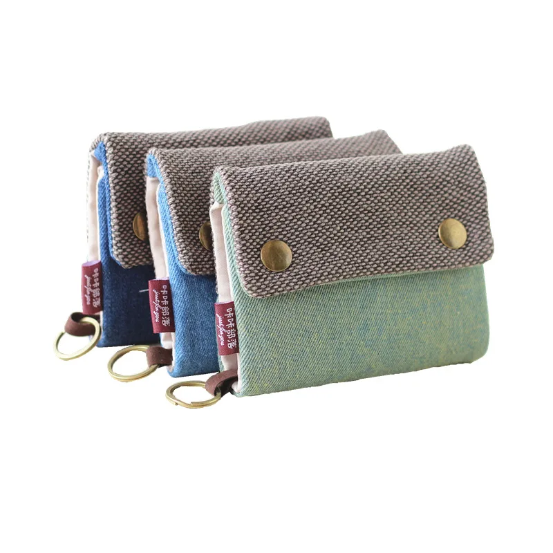 

Creative Three-fold Denim Canvas Wallet Simple Canvas Card Case Key Case for Men and Women Purses for Women Coin Purse