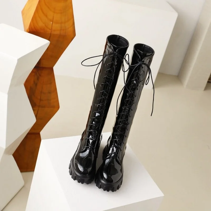 FXYCMMCQ Size 34-43 Winter New Round Head High Heel Mid Tube Warm and Comfortable Mature Hot Mom Lady's Knight Boot 303-13